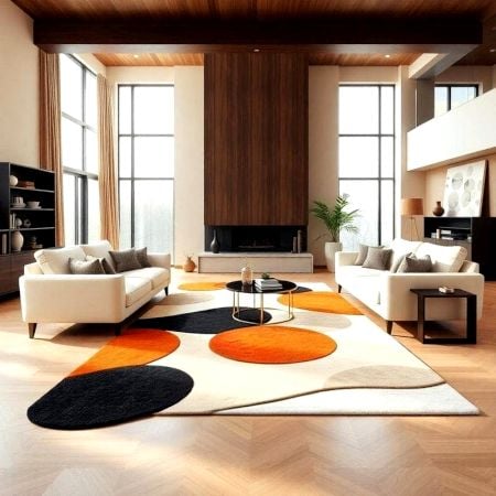 Handcrafted Orange Circle Abstract Living Room Rug